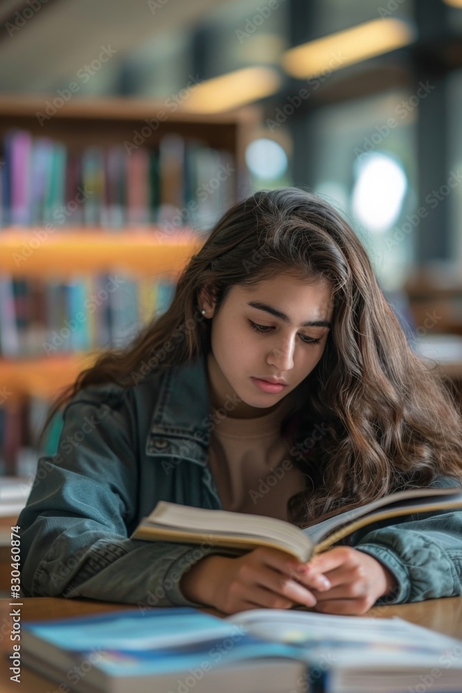 Portrait of a student studying with textbooks Portrait of a student studying with textbooks