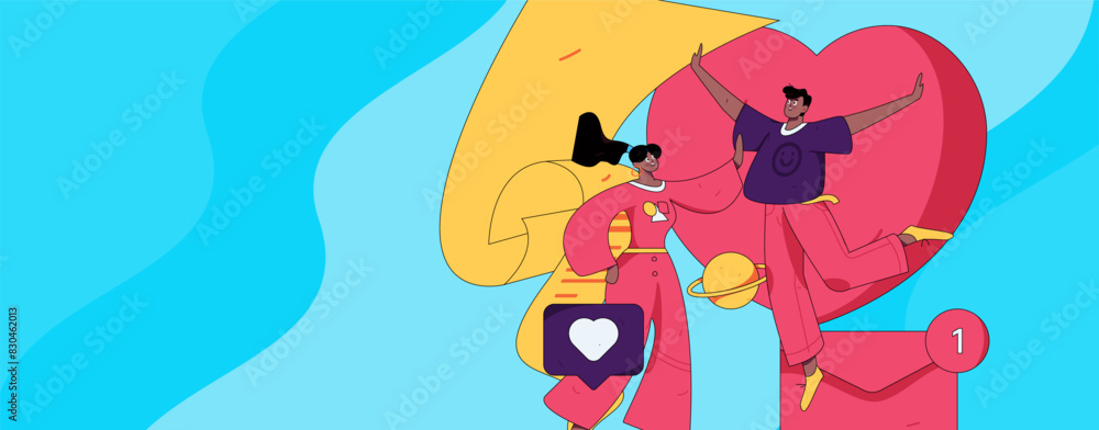 Naklejka premium Happy Valentine's Day flat character vector concept business hand drawn illustration 