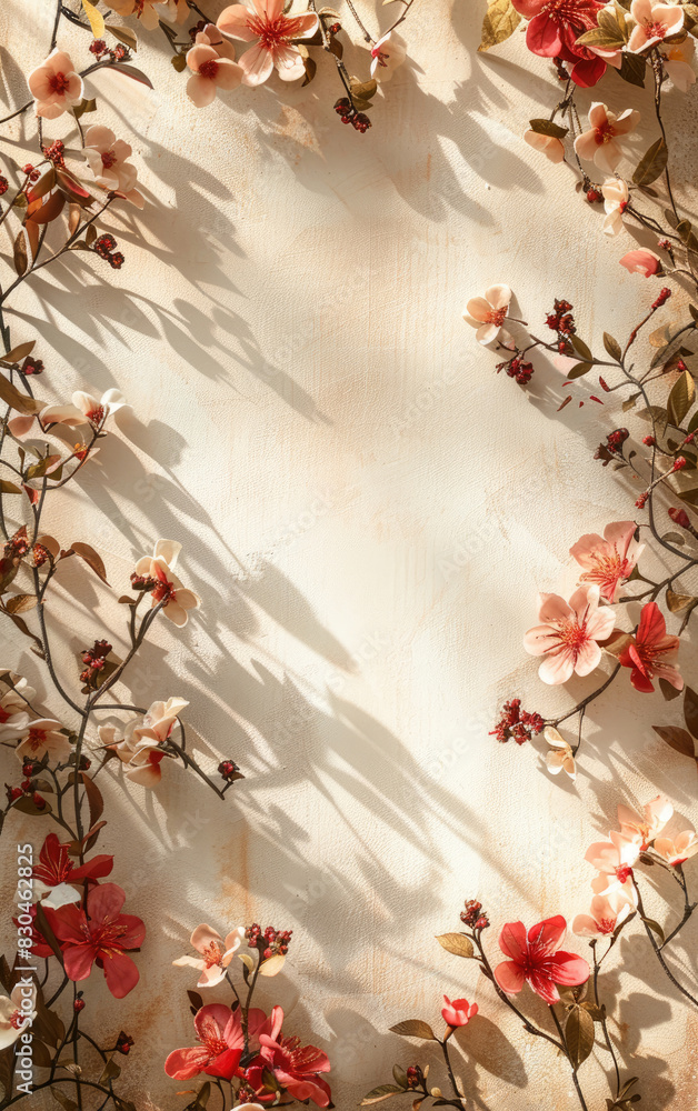 Floral bloom background with sunlight and shadows