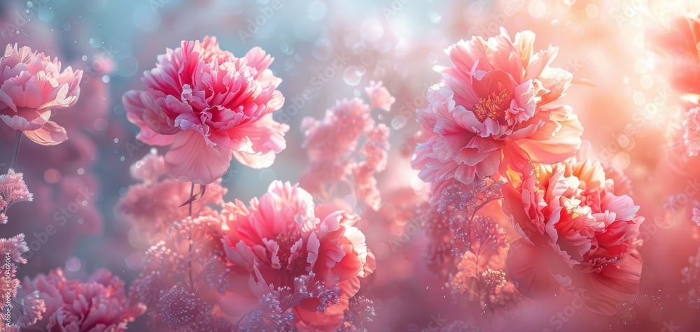 Pink peonies, spring season, nature background, light abstract backdrop, Womens Day, generative ai