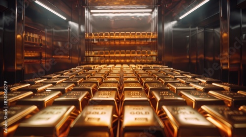 Pure gold bars in a vault, emphasizing luxury and high value assets, generative ai photo