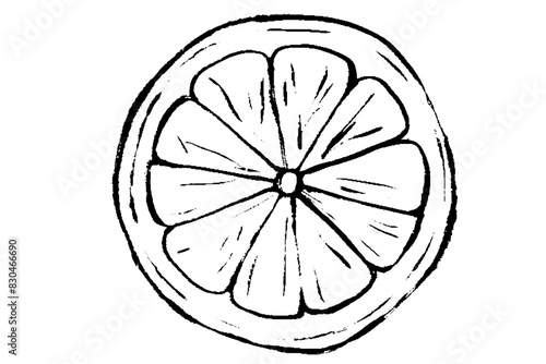 筆タッチのシンプルなレモンの輪切りの線画イラスト