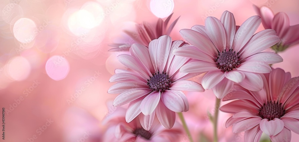 Spring daisies in pink, light background, nature closeup, Womens Day, 8 March, generative ai Spring daisies in pink, light background, nature closeup, Womens Day, 8 March, generative ai