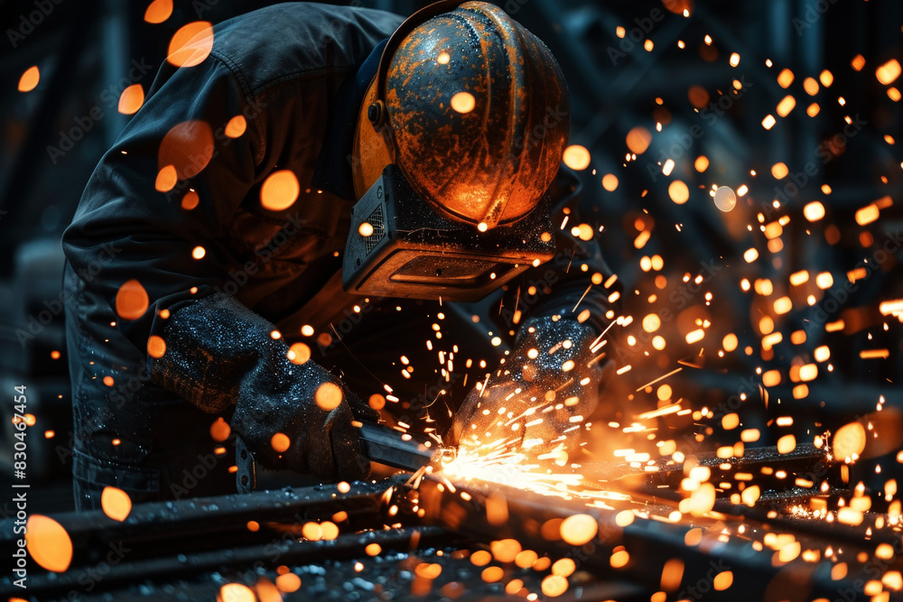 a skilled worker using an angle grinder on a piece of metal