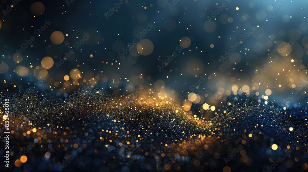 abstract background with Dark blue and gold particle. Christmas Golden light shine particles bokeh on navy blue background. Gold foil texture. Holiday concept abstract background with Dark blue and gold particle. Christmas Golden light shine particles bokeh on navy blue background. Gold foil texture. Holiday concept
