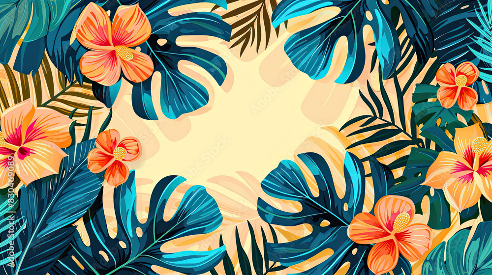 Colorful Tropical Leaves and Flowers Frame Background generated with AI ...