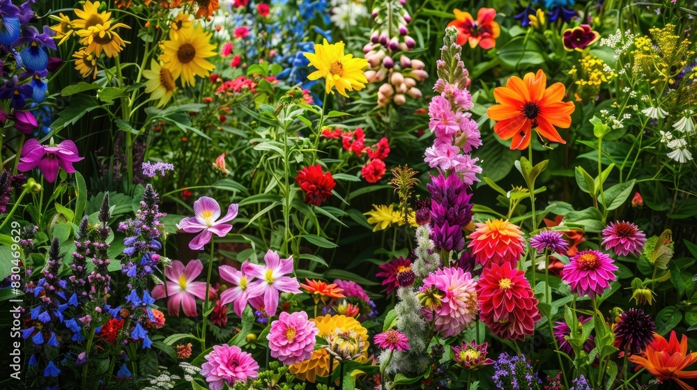 Beautiful flowers adorn the garden Beautiful flowers adorn the garden