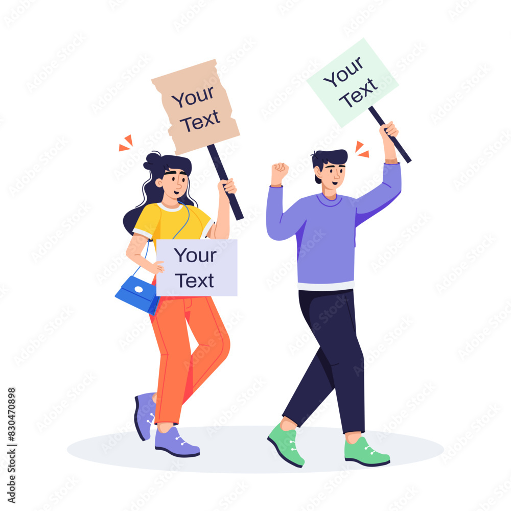Get this flat character illustration of marchers 
