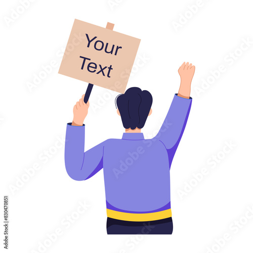 Grab this flat illustration of a man holding sign 