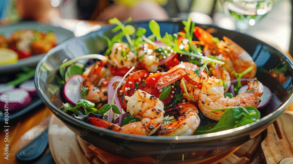 Gourmet Grilled Shrimp Salad with Fresh Vegetables and Greens Gourmet Grilled Shrimp Salad with Fresh Vegetables and Greens