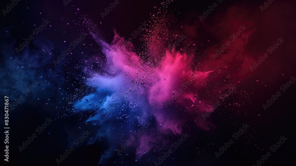 Fototapeta premium Colored powder explosion. Abstract closeup dust on backdrop. Colorful explode. Paint holi
