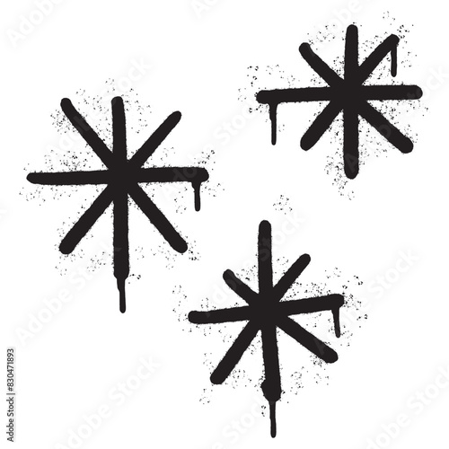 Spray Painted Graffiti stars sparkle icon icon Sprayed isolated with a white background. graffiti shining burst with over spray in black over white.