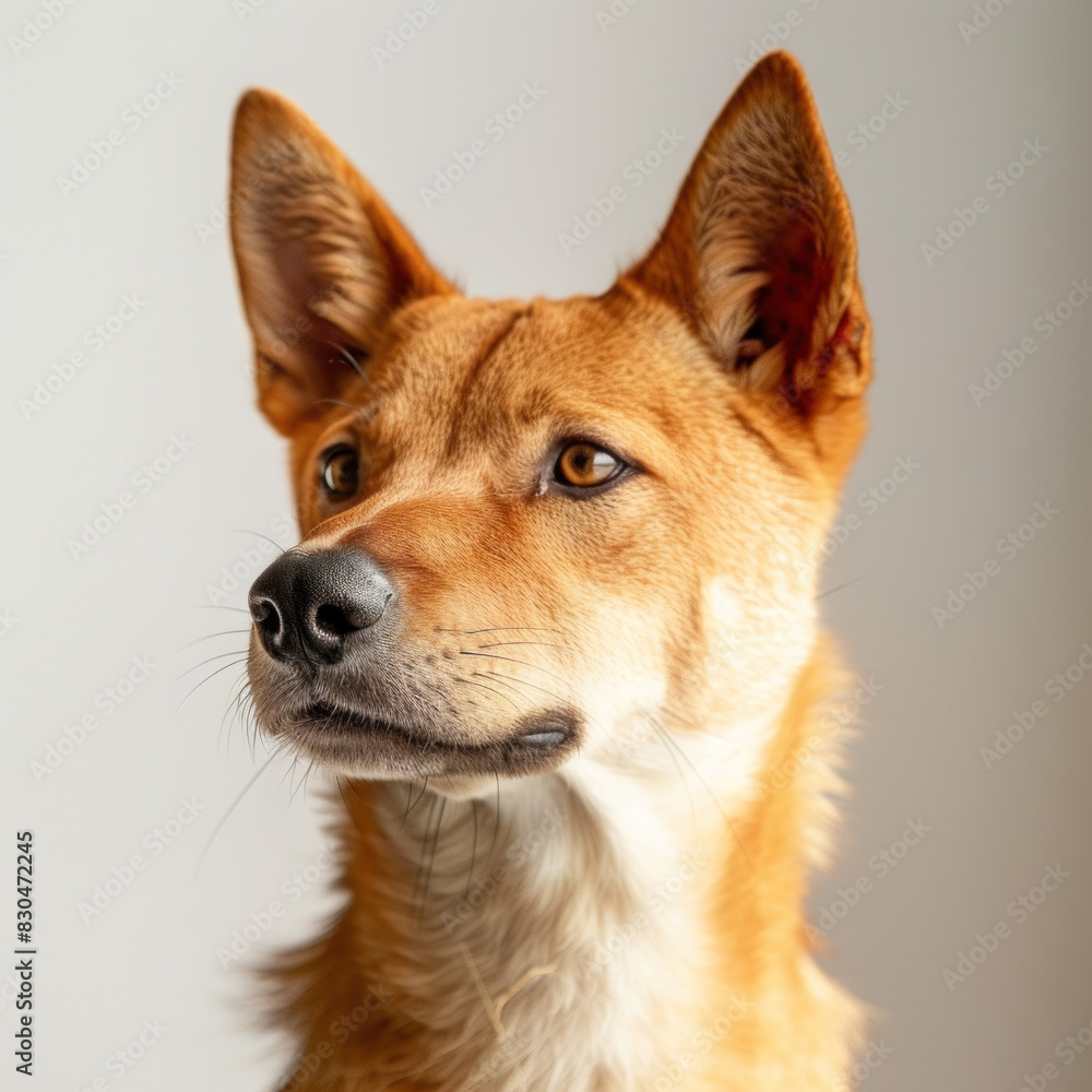Attentive Shiba Inu dog looking to the side with a curious expression, highlighted by its vibrant coat and alert ears. Attentive Shiba Inu dog looking to the side with a curious expression, highlighted by its vibrant coat and alert ears.