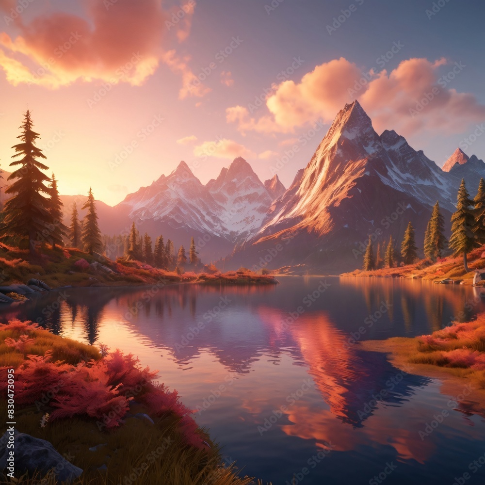  Landscape of a mountain range at sunrise