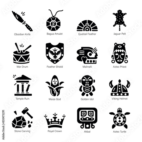 Latest Bundle of Aztec Culture Solid Icons 

 photo