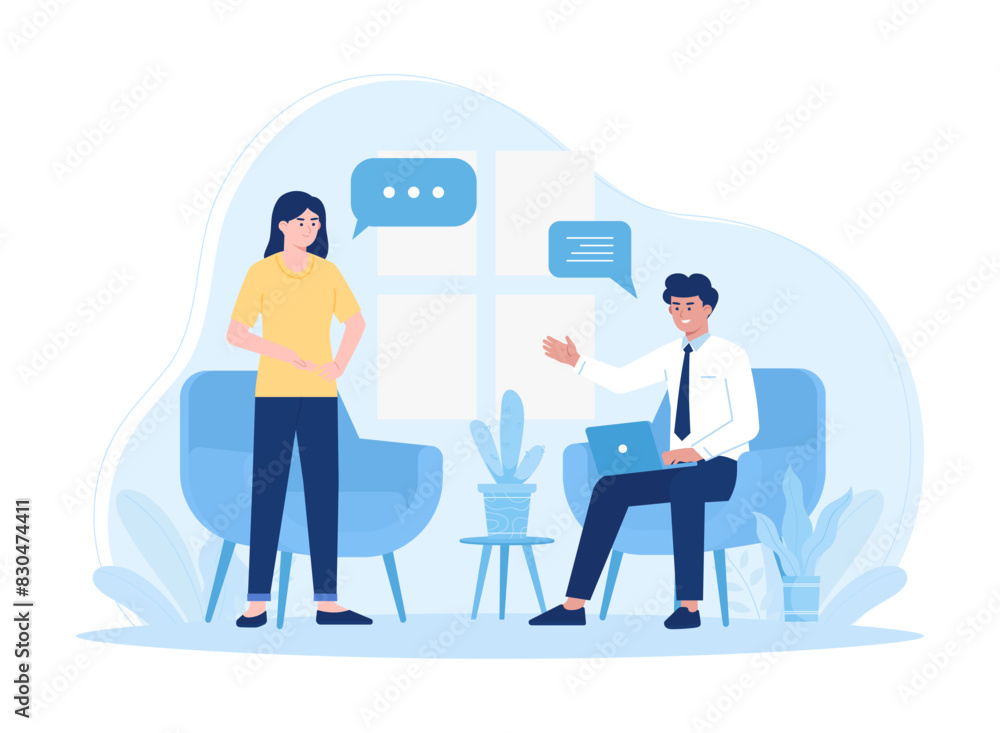 Two people are discussing concept flat illustration Two people are discussing concept flat illustration