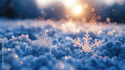 snowflake ice crystals snow falling on frozen ground and plants on a cold winter night © Achmad Khoeron