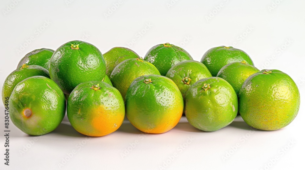 Green tangerines set against a white background collection Green tangerines set against a white background collection