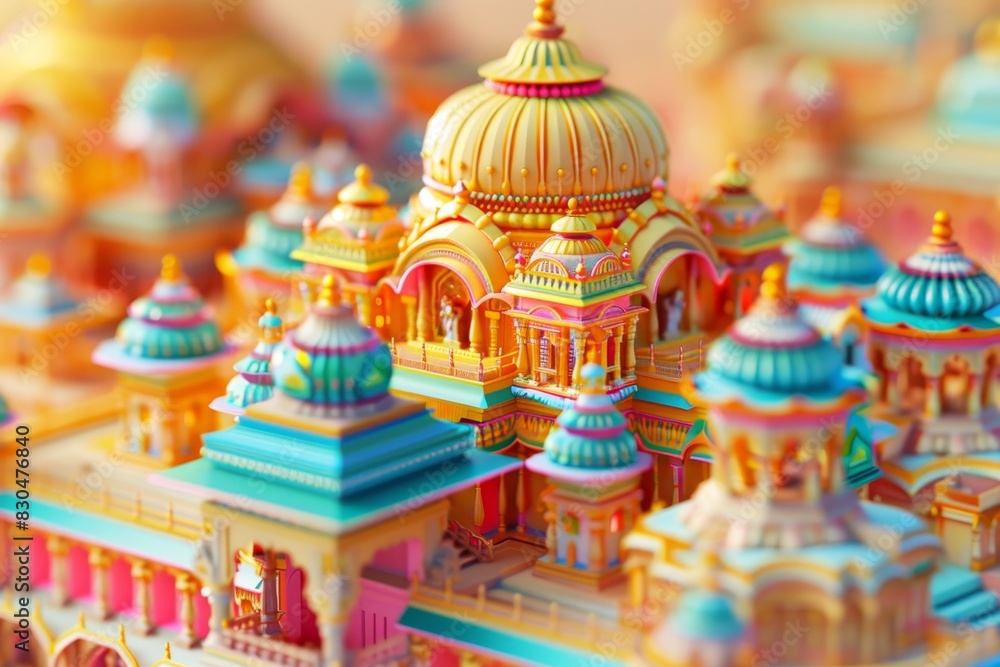 Fototapeta premium 3d illustration of indian mughal architecture bokeh style background