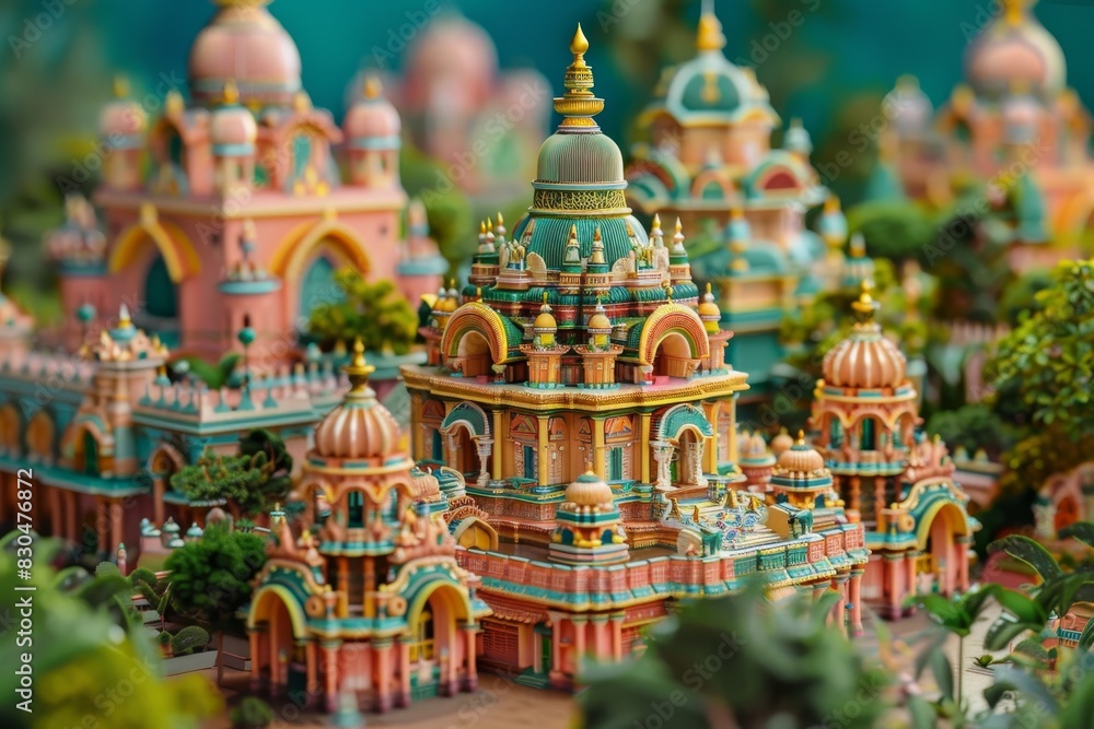 Obraz premium 3d illustration of indian mughal architecture bokeh style background