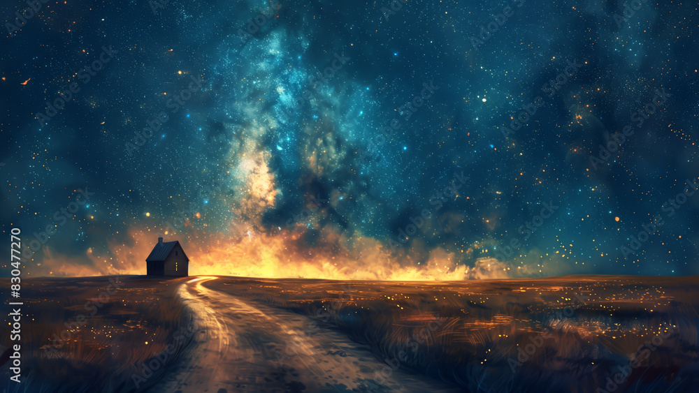 A winding country road disappearing into the Milky Way A winding country road disappearing into the Milky Way