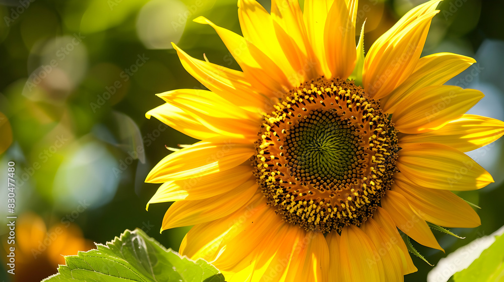Close-up of a sunflower in full bloom, with light casting shadows and highlighting the vibrant yellow petals and intricate center. Close-up of a sunflower in full bloom, with light casting shadows and highlighting the vibrant yellow petals and intricate center.