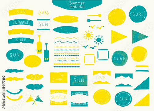 夏の海のイメージ タイトルフレームセット 黄色や緑のカラフルな素材