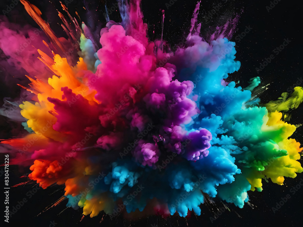 A colorful powder explosion on a black background with colorful explosion A colorful powder explosion on a black background with colorful explosion