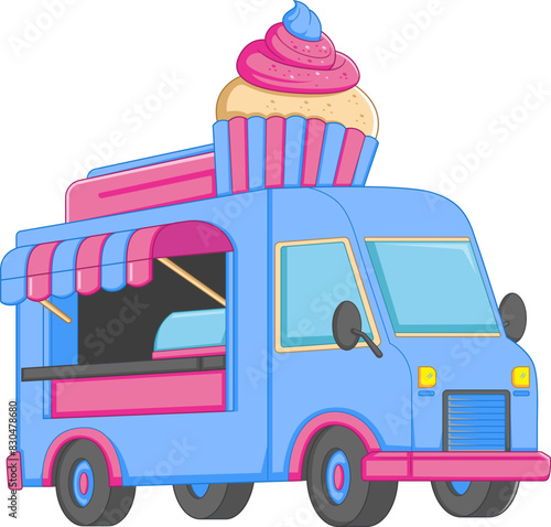Food truck logotype for cupcake birthday cake fast delivery service or food festival