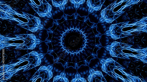Abstract fractal flower spreading like electrical energy. Animation. Mandala ornament in a shape of a flower.