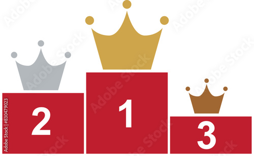 Gold, silver and bronze crown icon #1 to #3 on pedestals