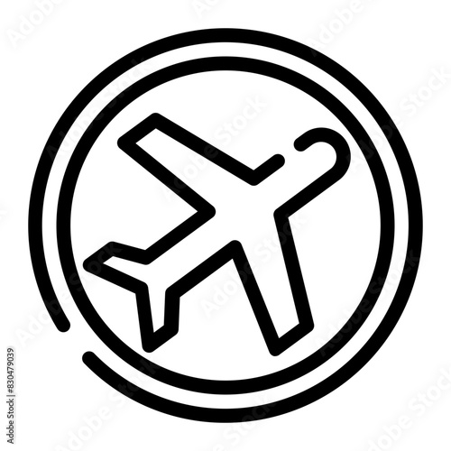 plane in a circle cut line style icon