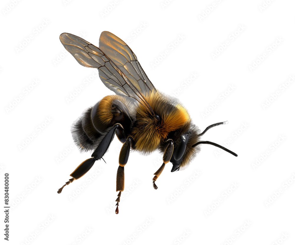 Bee in Isolation: A close-up of a solitary bee against a white background, showcasing its intricate details and vibrant colors Bee in Isolation: A close-up of a solitary bee against a white background, showcasing its intricate details and vibrant colors