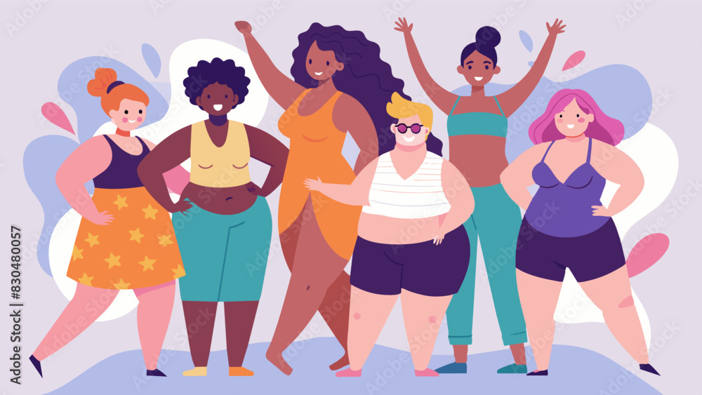 A group of diverse individuals proudly participating in a body positivity photo shoot baring their bodies and their souls.. Vector illustration