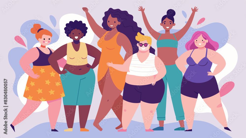 A group of diverse individuals proudly participating in a body positivity photo shoot baring their bodies and their souls.. Vector illustration A group of diverse individuals proudly participating in a body positivity photo shoot baring their bodies and their souls.. Vector illustration