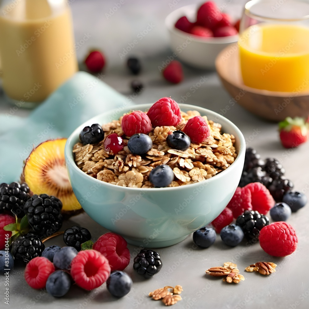 Nutritious Morning Delight: A Homemade Breakfast of Oatmeal Granola and Berries Nutritious Morning Delight: A Homemade Breakfast of Oatmeal Granola and Berries