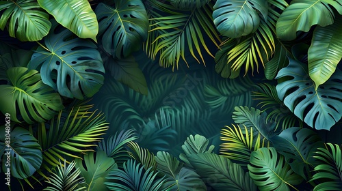 Tropical Nature green leaves frame background