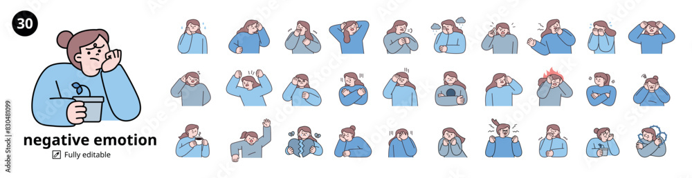 custom made wallpaper toronto digitalNegative emotion expression mega set. women upper body character. outline vector illustration.