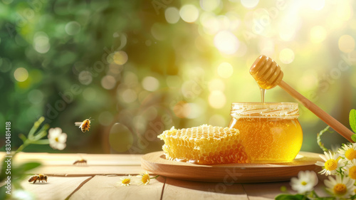 Fresh Honey and Honeycomb with copy space