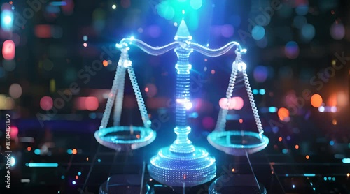 Digital scales of justice on a cyber background, concept for a law and technology theme with copy space