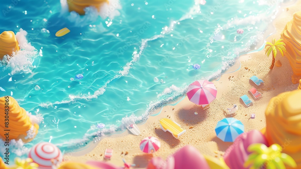 Bright sand leads to sparkling blue water, while colorful umbrellas and surfboards promise a day filled with laughter and unforgettable beach memories Bright sand leads to sparkling blue water, while colorful umbrellas and surfboards promise a day filled with laughter and unforgettable beach memories