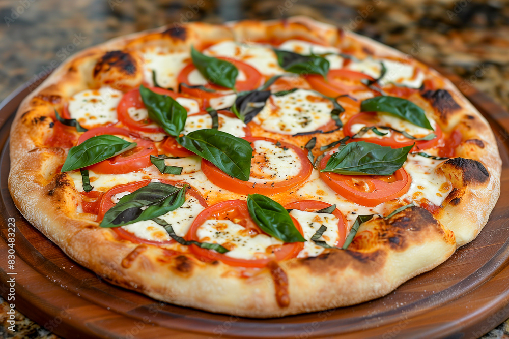 
Margherita Pizza with fresh basil leaves, classic and simple.