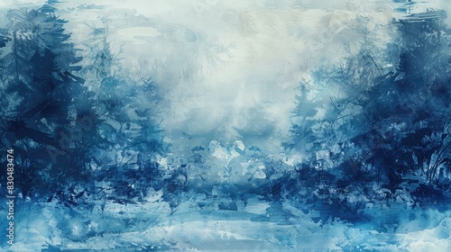 Artwork with Watercolor Winter Background in Cold Colors and Grunge Acrylic Fabric photo