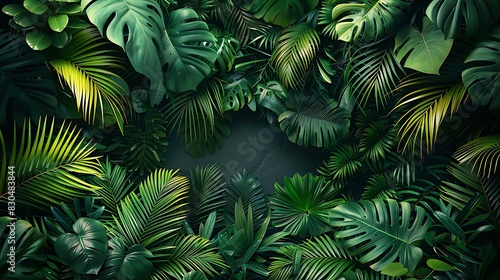 Tropical Nature green leaves frame background