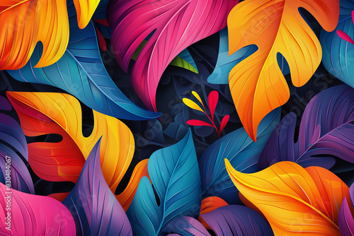 Vibrant colored leaves of different plants fill the frame creating an abstract background.