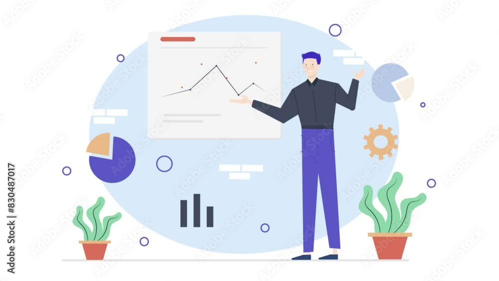 business animated illustration. business animation video. a man reporting new investment to the manager business animated illustration. business animation video. a man reporting new investment to the manager