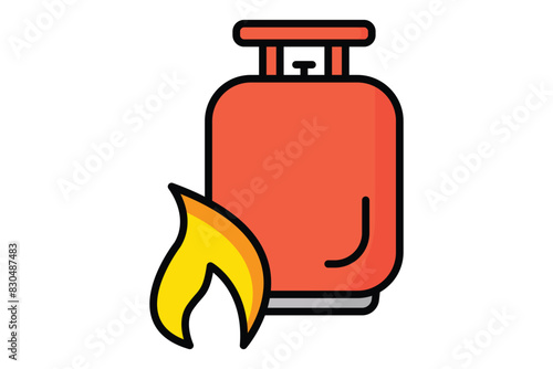 Gas icon. gas cylinder with fire. icon related to utilities. colored outline icon style. utilities elements vector illustration