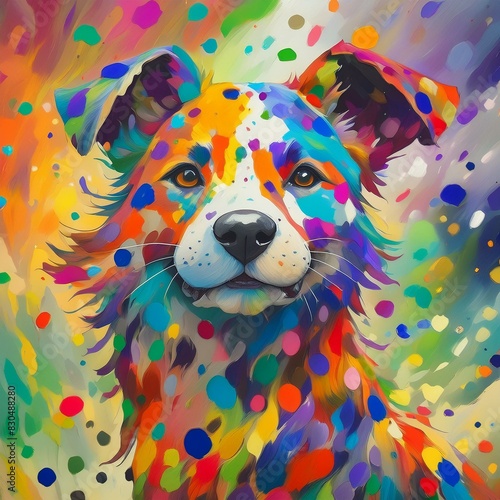 【カラフルな水彩画、動物のイラスト】犬