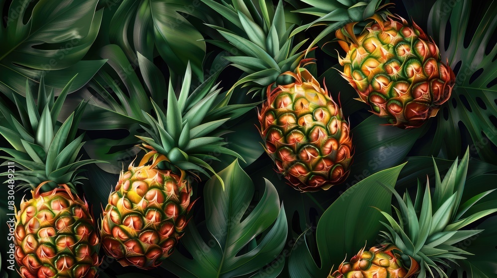 Ripe pineapple fruit with fresh leaves Ripe pineapple fruit with fresh leaves
