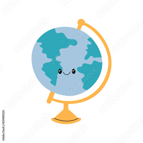 Cute globe character vector illustration. Educational geographical element. Funny doodle style